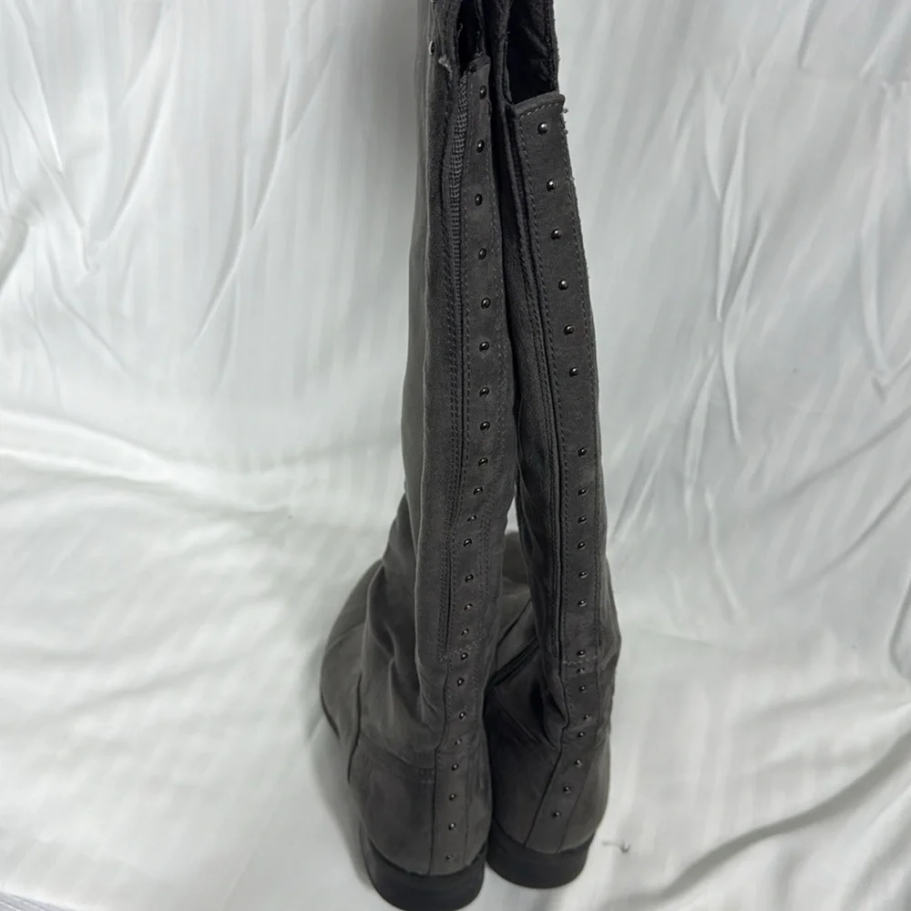 Lime Light Joaquin Faux Suede Studded Knee High Tall Gray Riding Boots Size 8